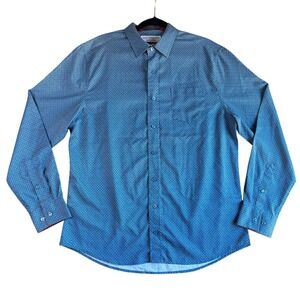 Nick Graham Everywhere Mens Large Blue Print Button Up Shirt Stretch Modern Fit‎